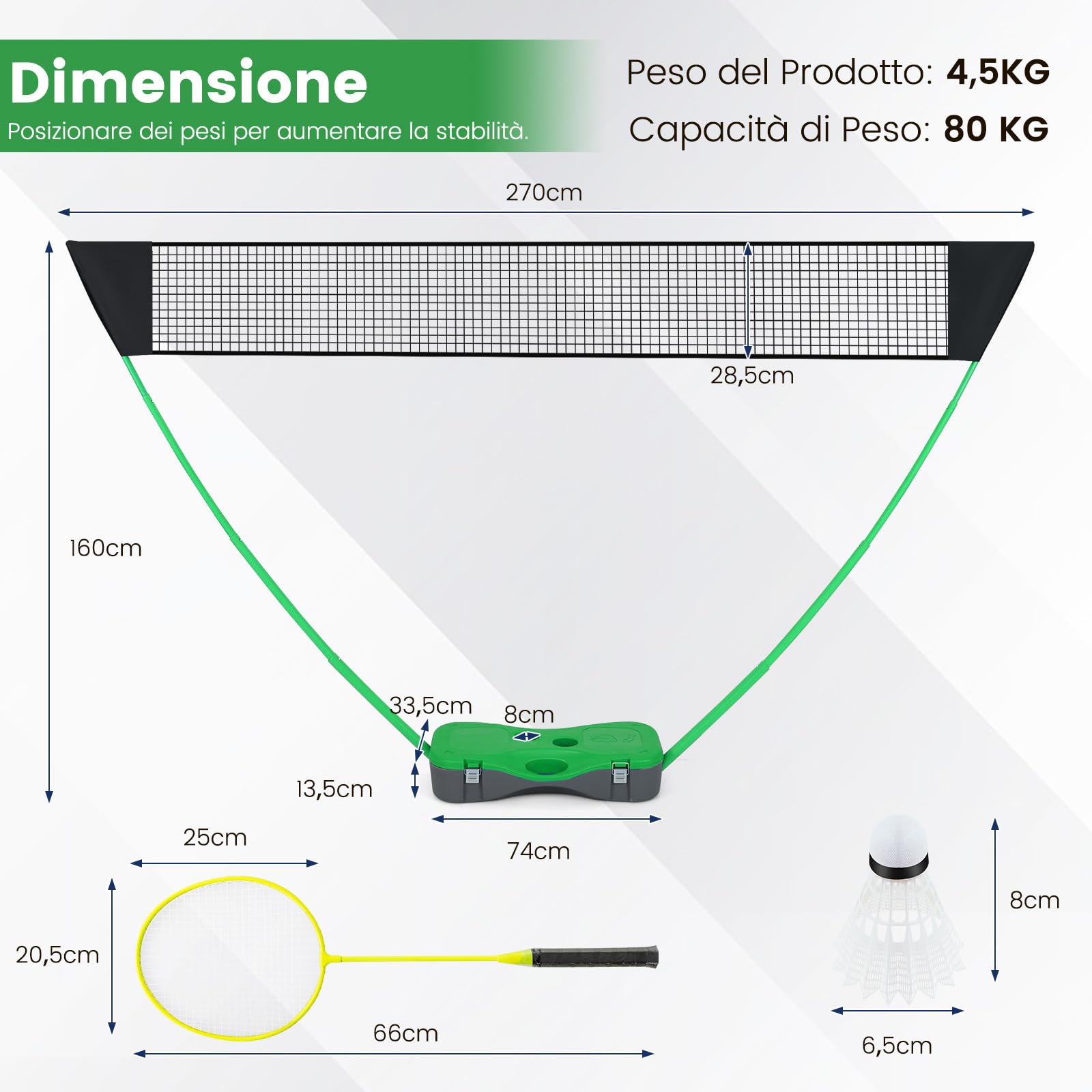 COSTWAY Set di Badminton con Rete, Racchette, 2 Volani e Scatola di Conservazione, Set di Badminton Portatile per 2 Giocatori da Esterno per Bambini, Ragazzi e Adulti