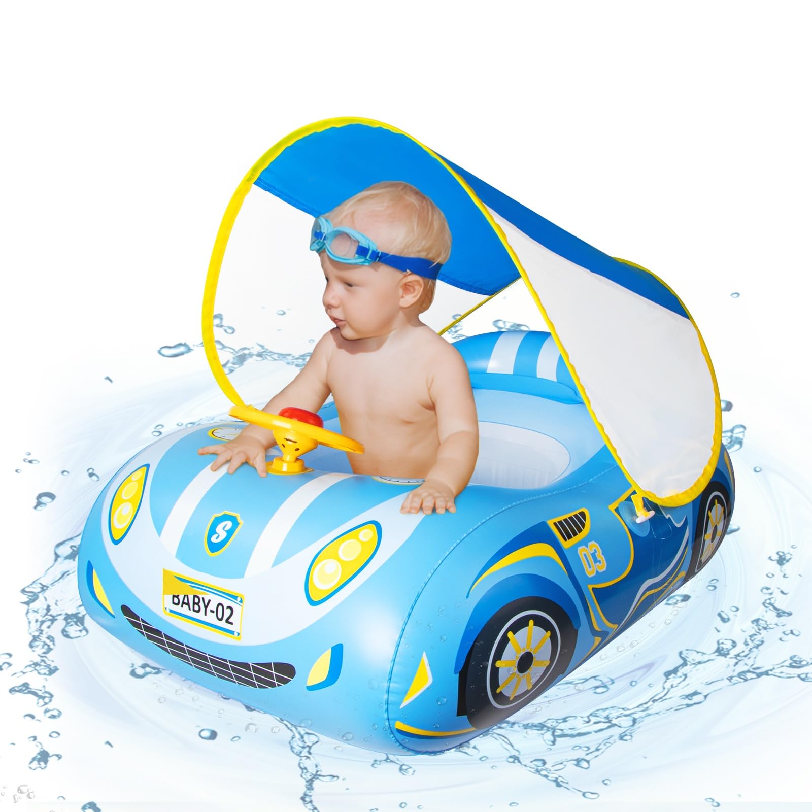 Flotador Bebe con Sombrilla Ninonly Flotador de Piscina para Niños de Protección Solar UPF50+ Extraíble Flotador Bebe Inflable Ideal para Niños Piscina de Natación para Niños de 3 A 36 Meses