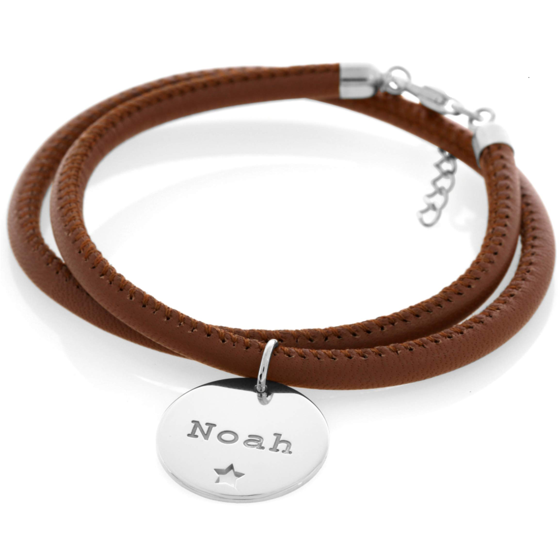Lederarmband 925 Sterling Silber Damen mit Gravur personalisierter Schmuck Damenarmband Leder braun Gravurschmuck Nappaleder braun | HANDMADE IN GERMANY