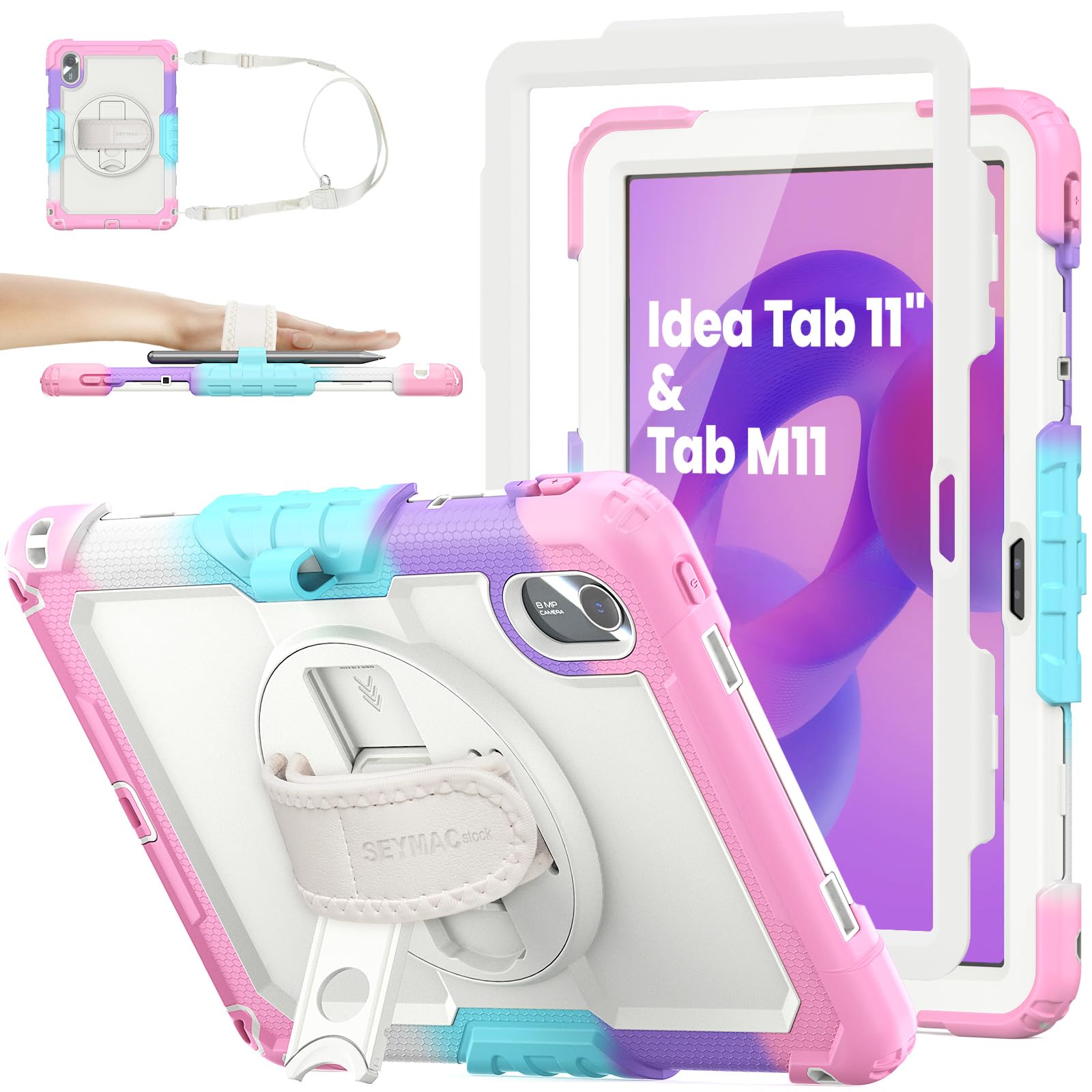 SEYMAC stock Tablet Case for Lenovo Idea Tab 11'' / M11 (TB336FU/TB330FU) 11 inch Drop-Proof Protection Cover with 360° Rotate Stand & Strap [Pen