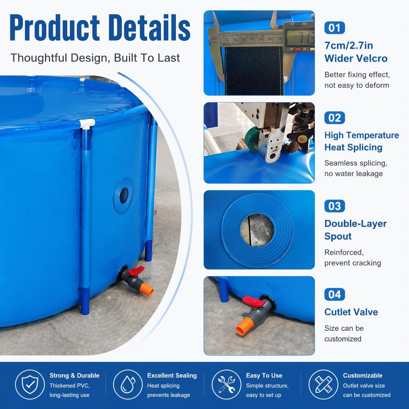 Piscina fuori terra con telaio Piscina Fuori Terra Rotonda Profondità 1.2m 1m 0.8m 0.6m, Set Piscina Rotonda Con Struttura Esterna E Valvola Di Scarico(942L/249GAL - 1X1.2M (D X H))