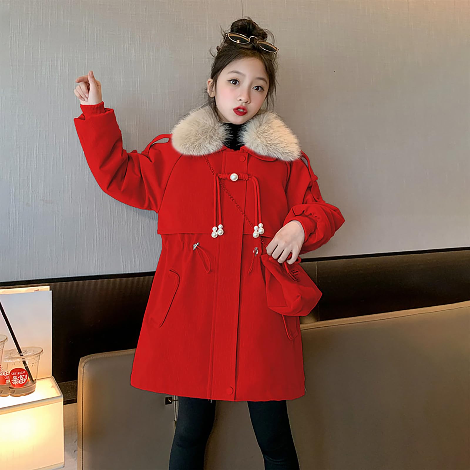 Cappotto per bambini e ragazze, parka, giacca lunga, giacca spessa, cappotto in pelliccia calda invernale per 2-14 anni