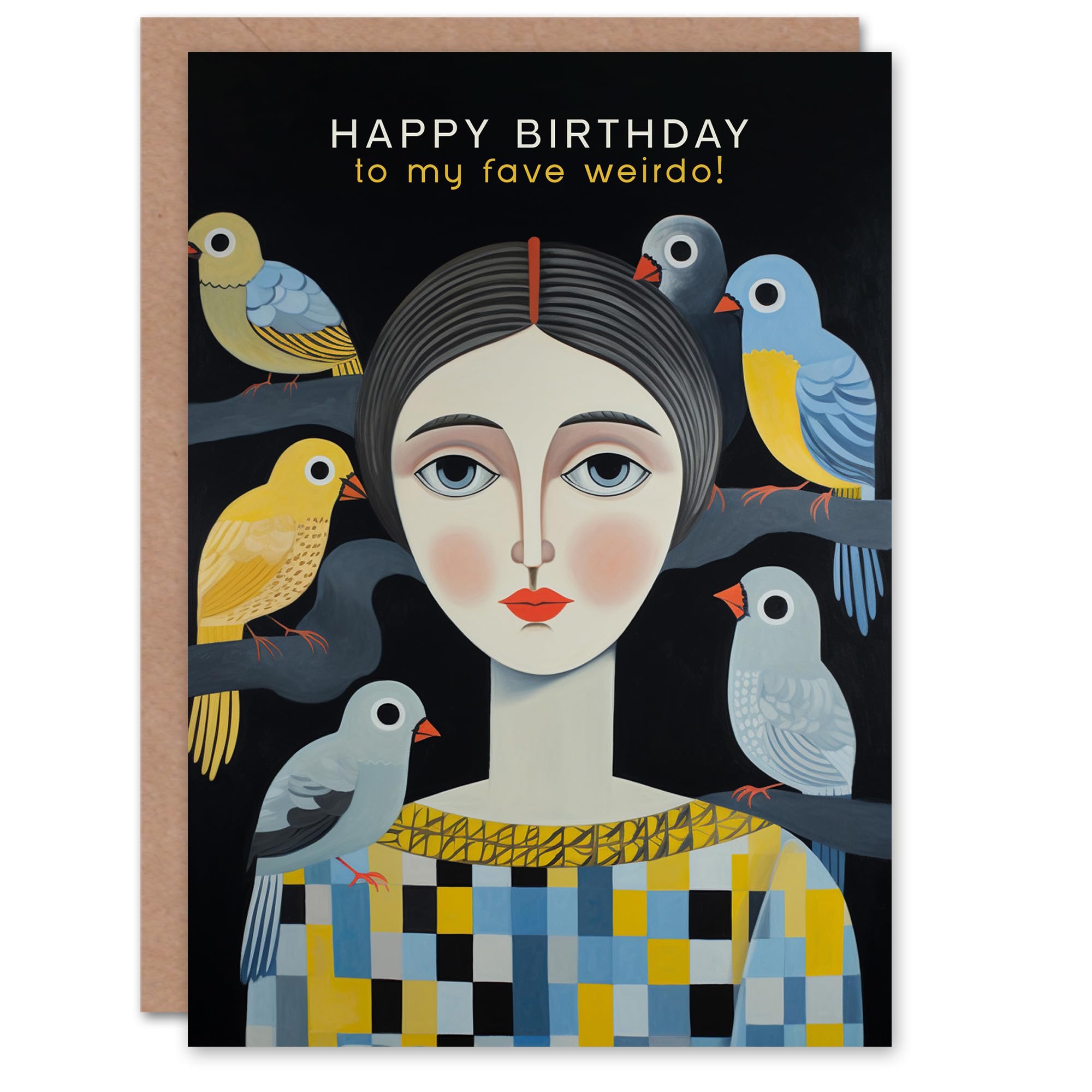 Artery8 Birthday Greeting Card Bird Lady Portrait Favourite Weirdo For Her