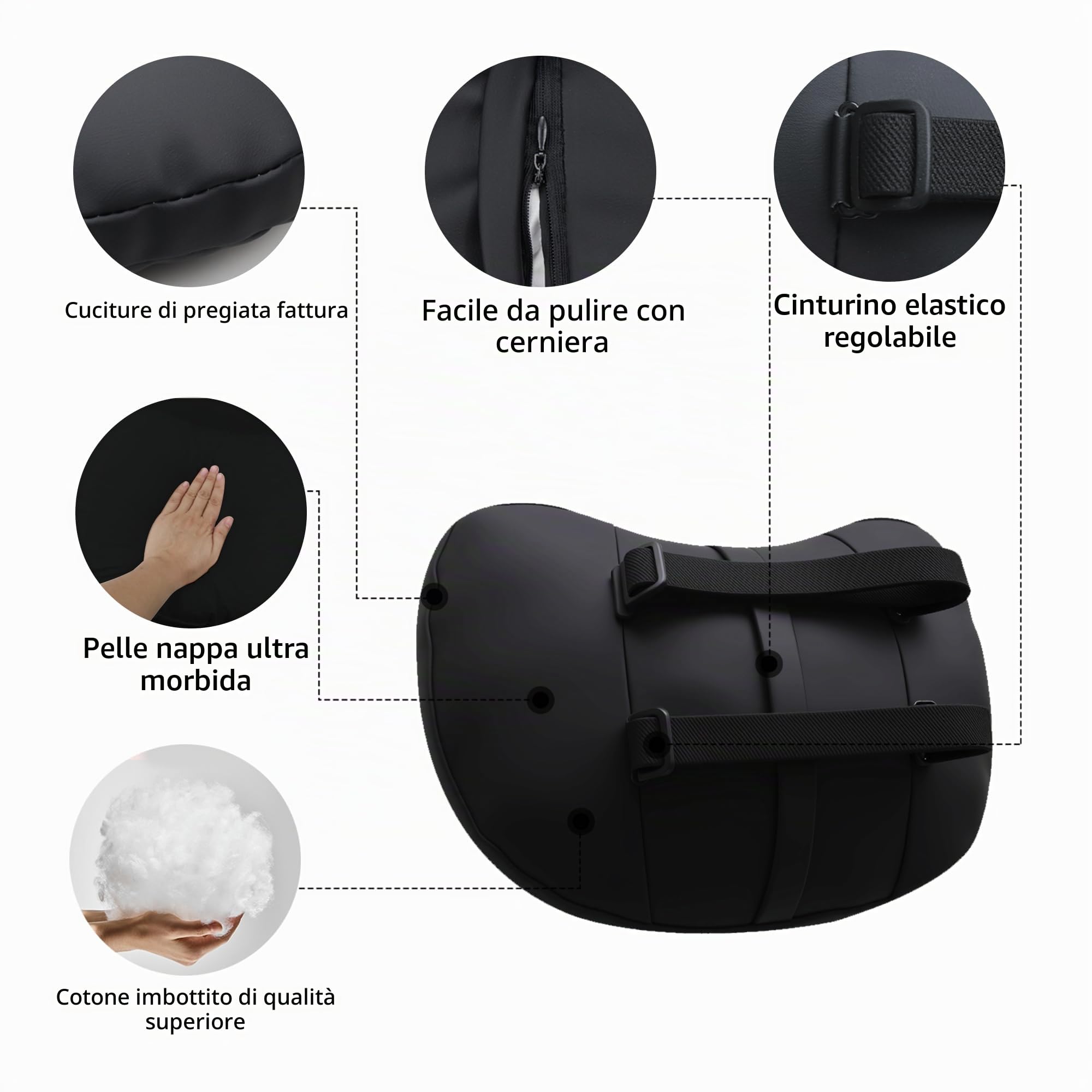 TOPABYTE 2x Cuscino Poggiatesta Auto, Supporto Testa per il Collo per lo Schienale dell'Auto in Vera Pelle Nappa Cuscini Cervicale per Sedile Auto Guidatore, Confortevoli e Traspiranti, Nero