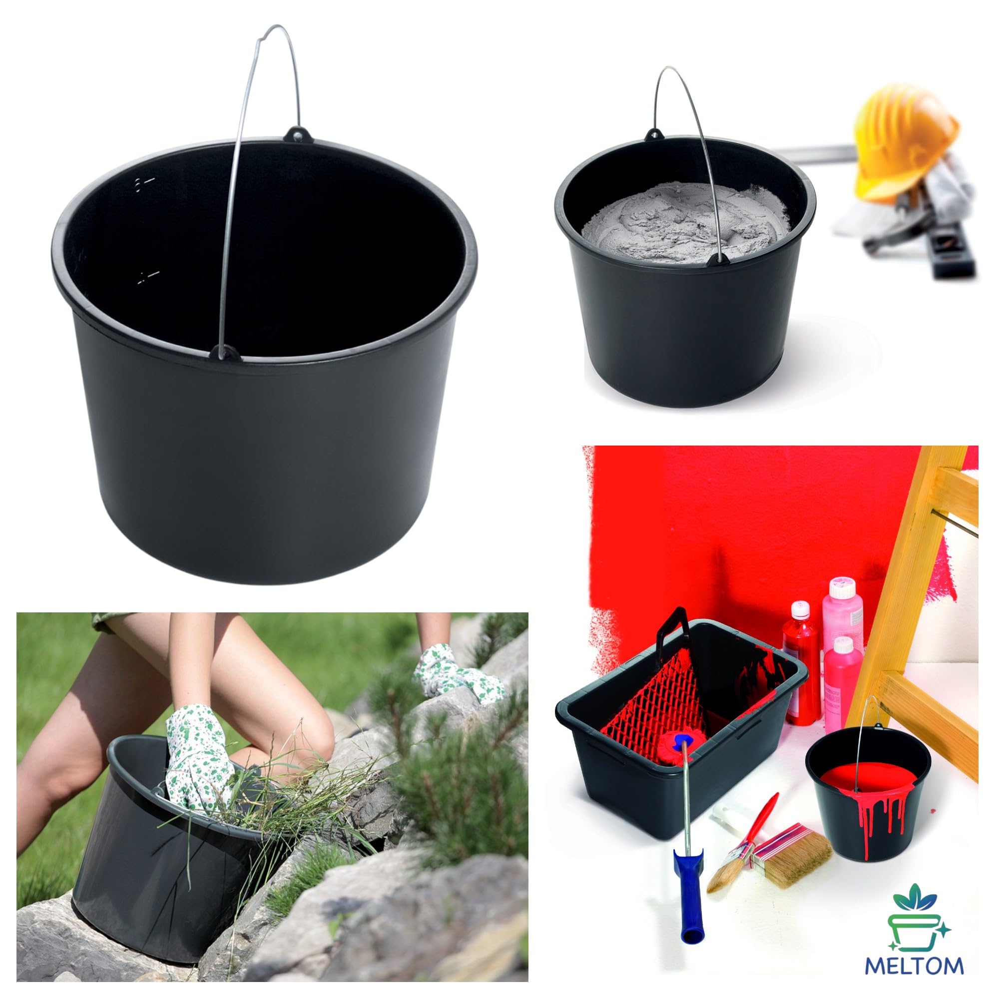 Schwarzer 20L Eimer mit Skala – robuster Kunststoffeimer mit Griff – Putzeimer, Zementeimer, Wassereimer für Garten, Haushalt & Baustelle – Sets 15 St. (15, 20L)