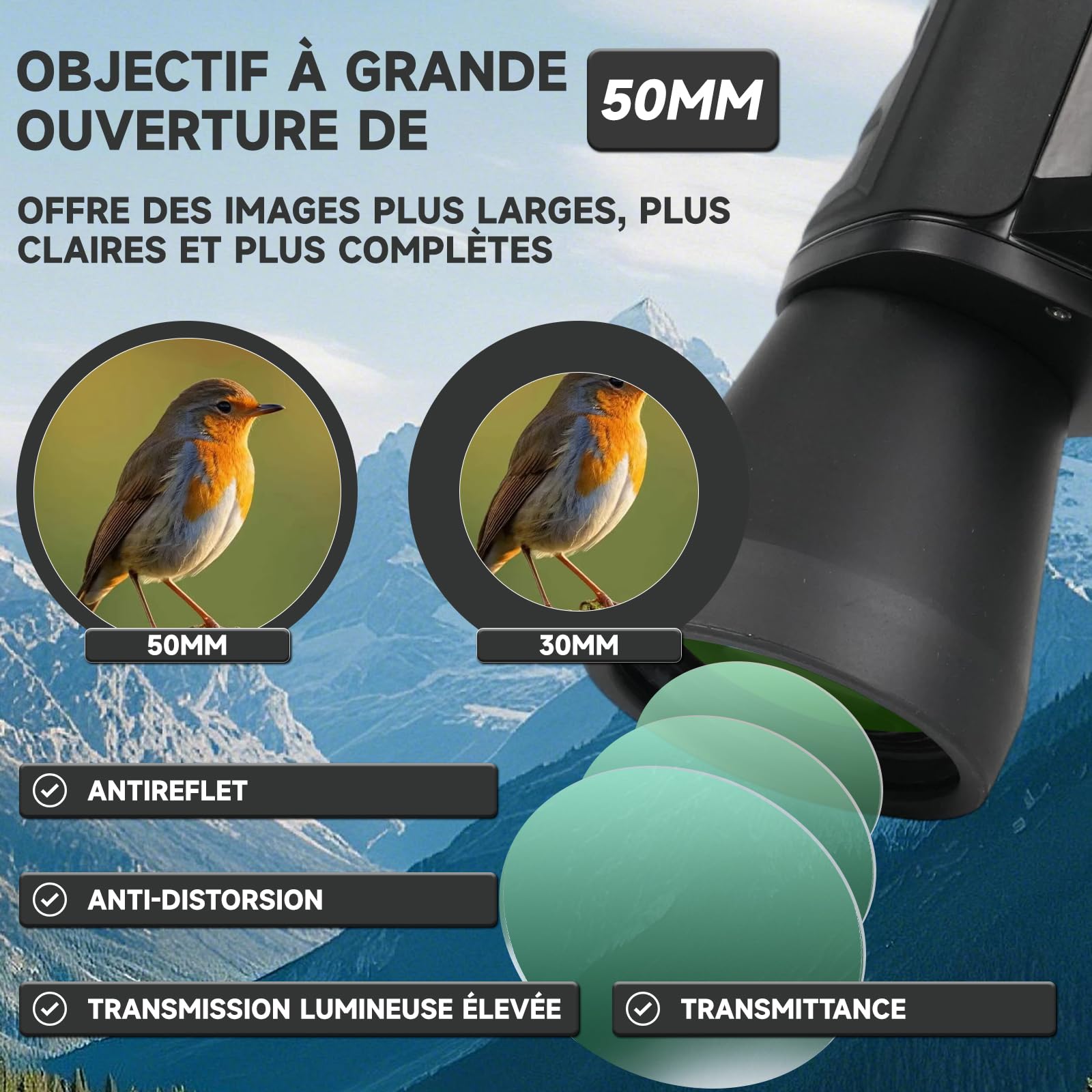 Jumelles Adultes 10x50 Compact pour l'Ornithologie | Jumelles Adultes Puissante pour Observation des Oiseaux,HD Portables étanches pour Football, Concerts
