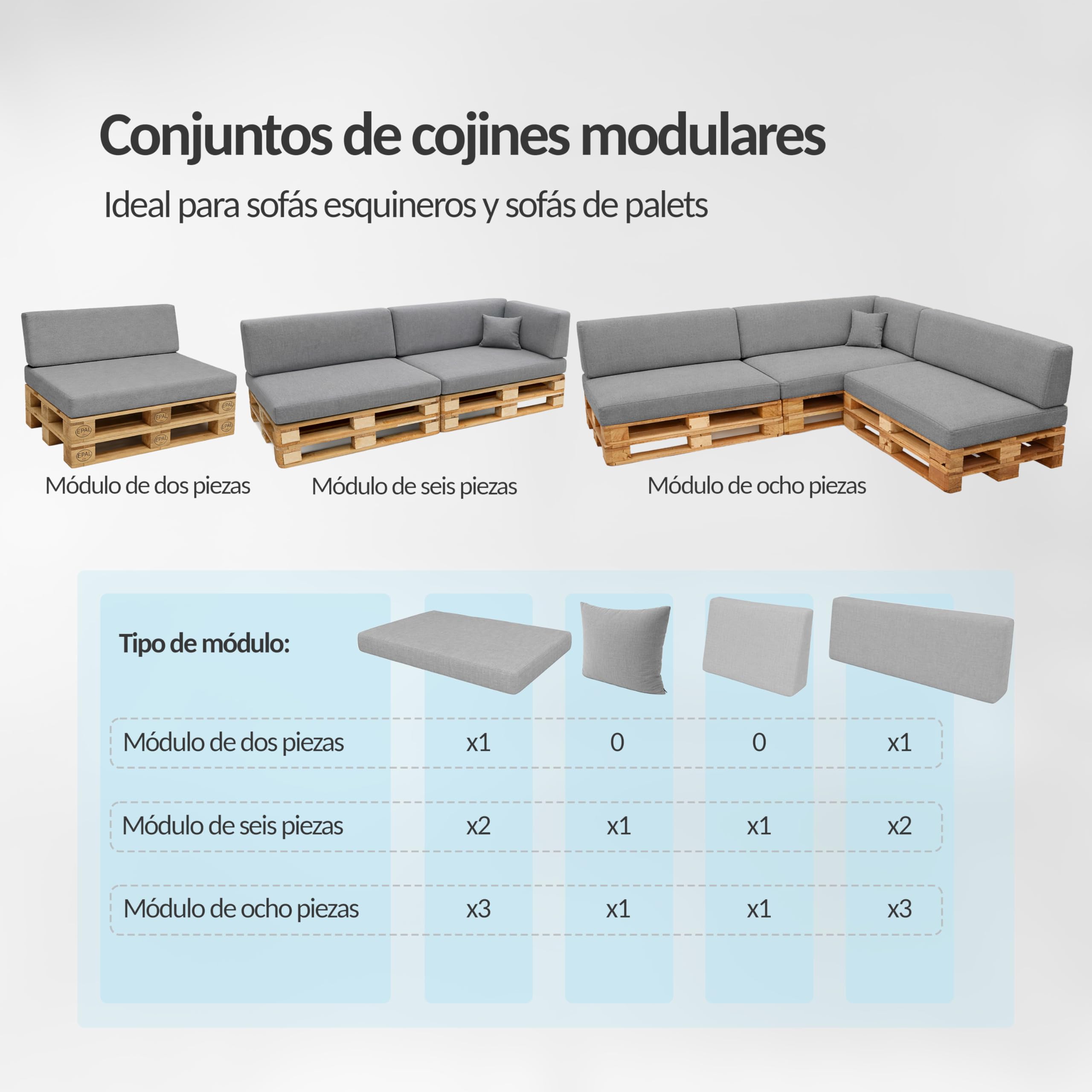 POKAR Set de 2 Cojines para Palets Impermeable | 1x Asiento 120x80 + 1x Respaldo 120x40 para Sofá de Jardín | Fundas Desenfundables | Ideal para Europalés | Fabricado en UE | Oeko-Tex | Beige