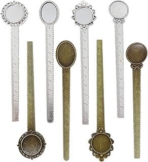 Honbay 8PCS Metal Bookmark Ruler Book Page Marker Retro Ruler Bookmark Pendant Tray Kit for School Office Supplies and Book Gifts Making (4 Styles, 2 Color)