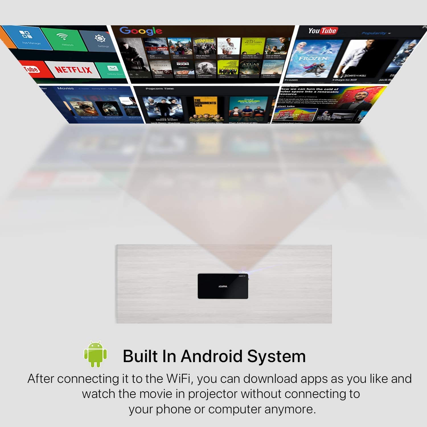Yaufey Mini DLP Projector, 150 ANSI Lumens Android 7.1 Small Home