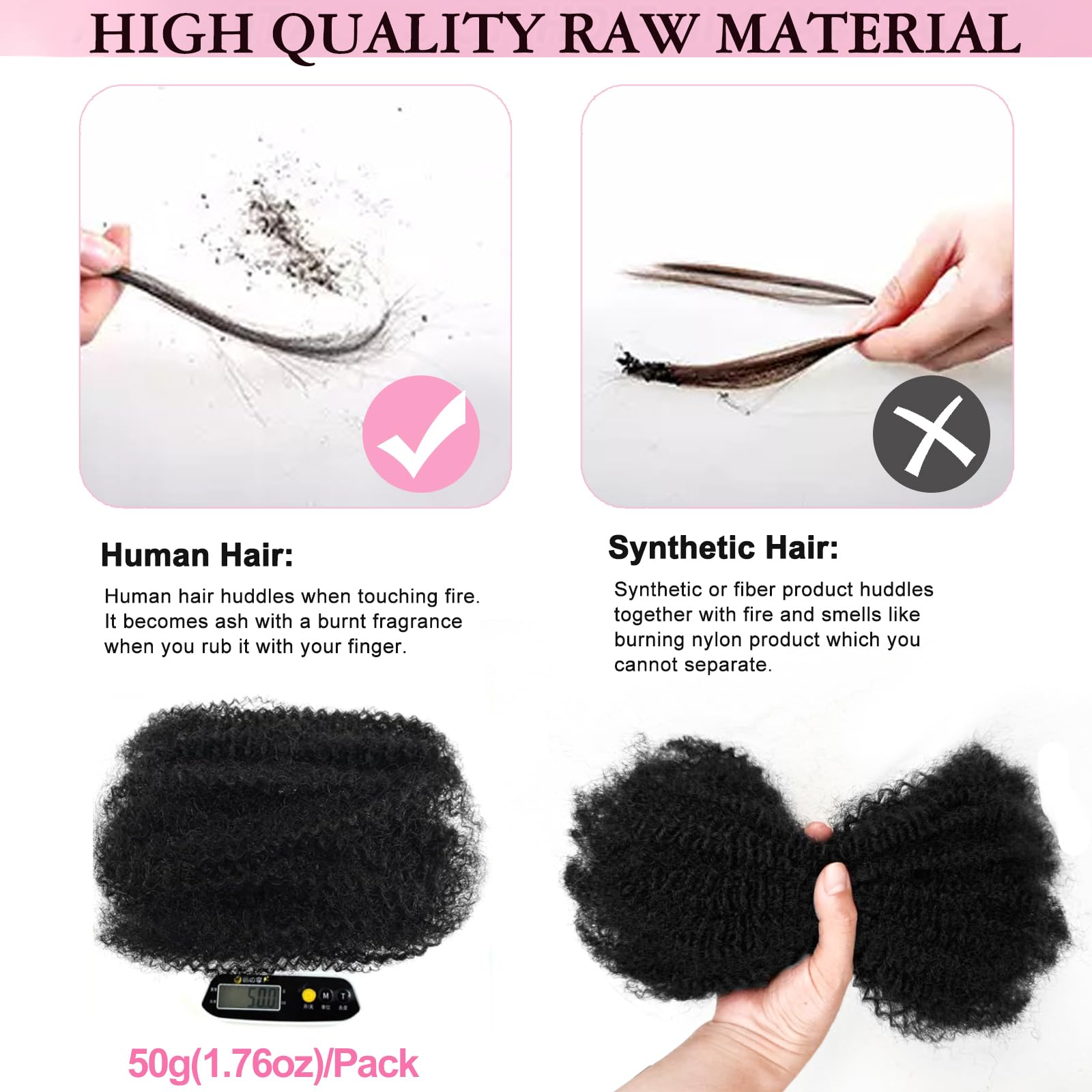 Dilekay 2 paquetes de cabello humano afro Kinkys de 55,8 cm, 100 g, suave 4C, afro rizado a granel, para extensiones de rastas, reparación de rastas, cabello afro rizado, a granel, negro natural