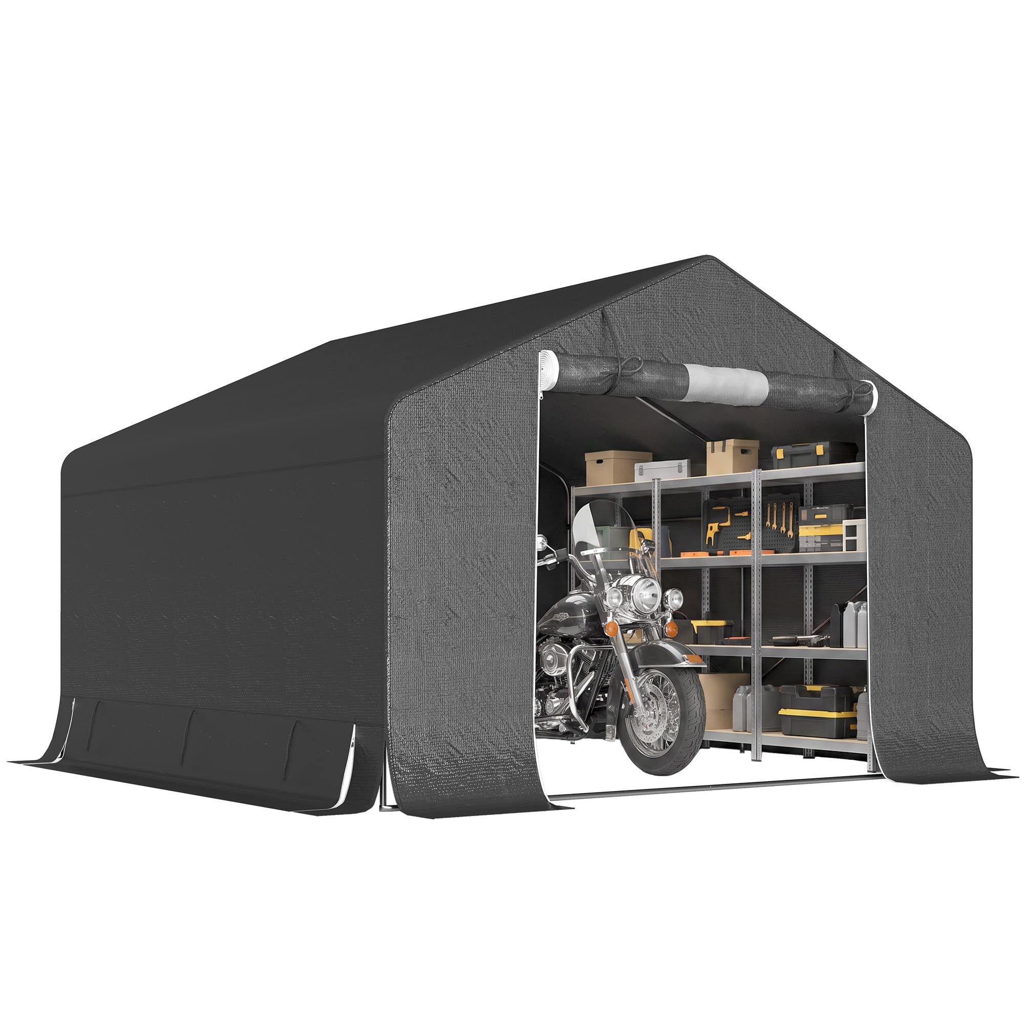 Outsunny Garage Moto per Esterno 3x3m Tenda Garage Impermeabile GrigioScuro | Porta Avvolgibile, Prese d'Aria, per Biciclette e Attrezzi, Metallo e Tessuto PE Anti UV