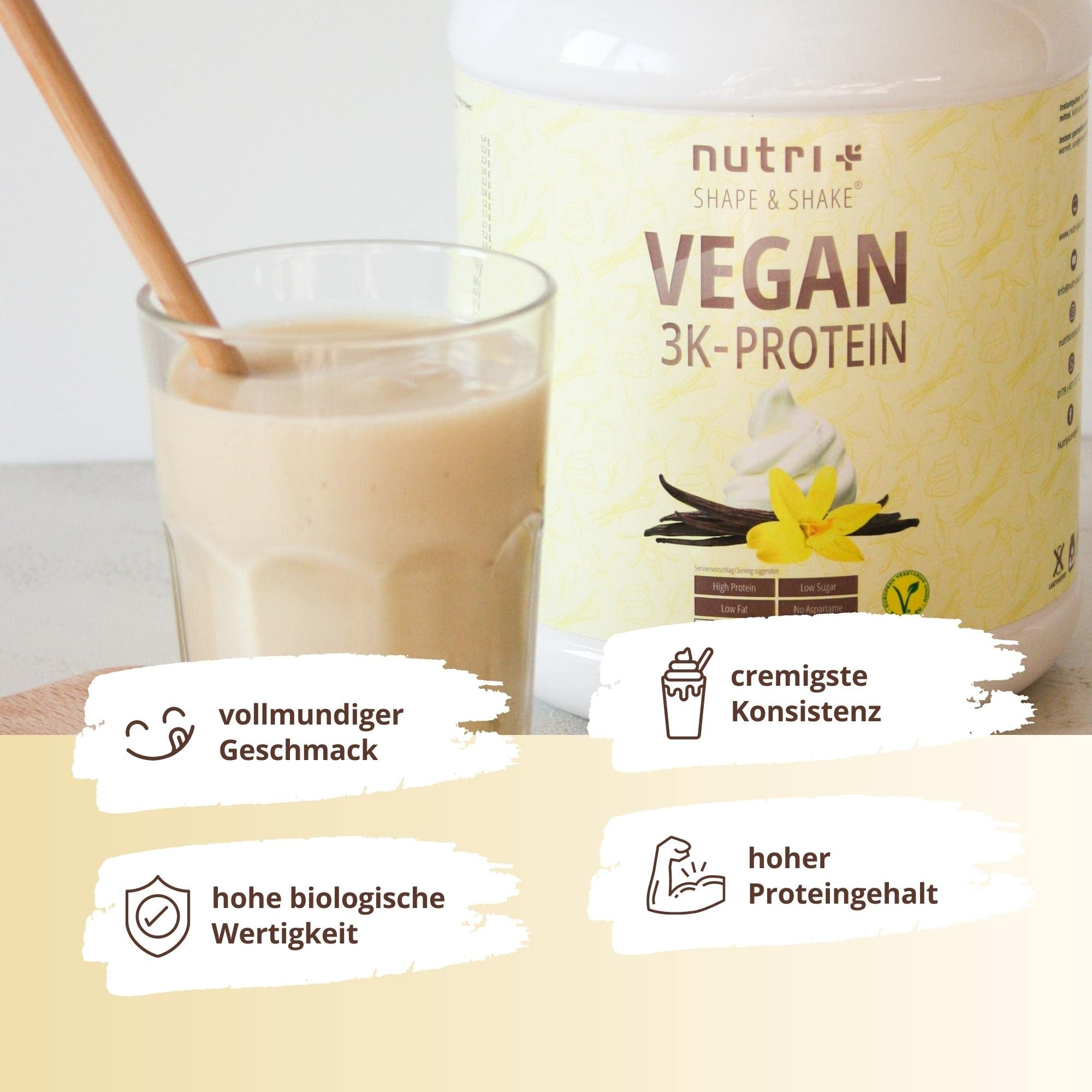 Nutri + Proteina vegana vaniglia 2 kg 81% proteine – 3k polvere proteica 2000 g – Vanilla Cream Flavor Shake – polvere proteica vegetale senza zucchero + stevia