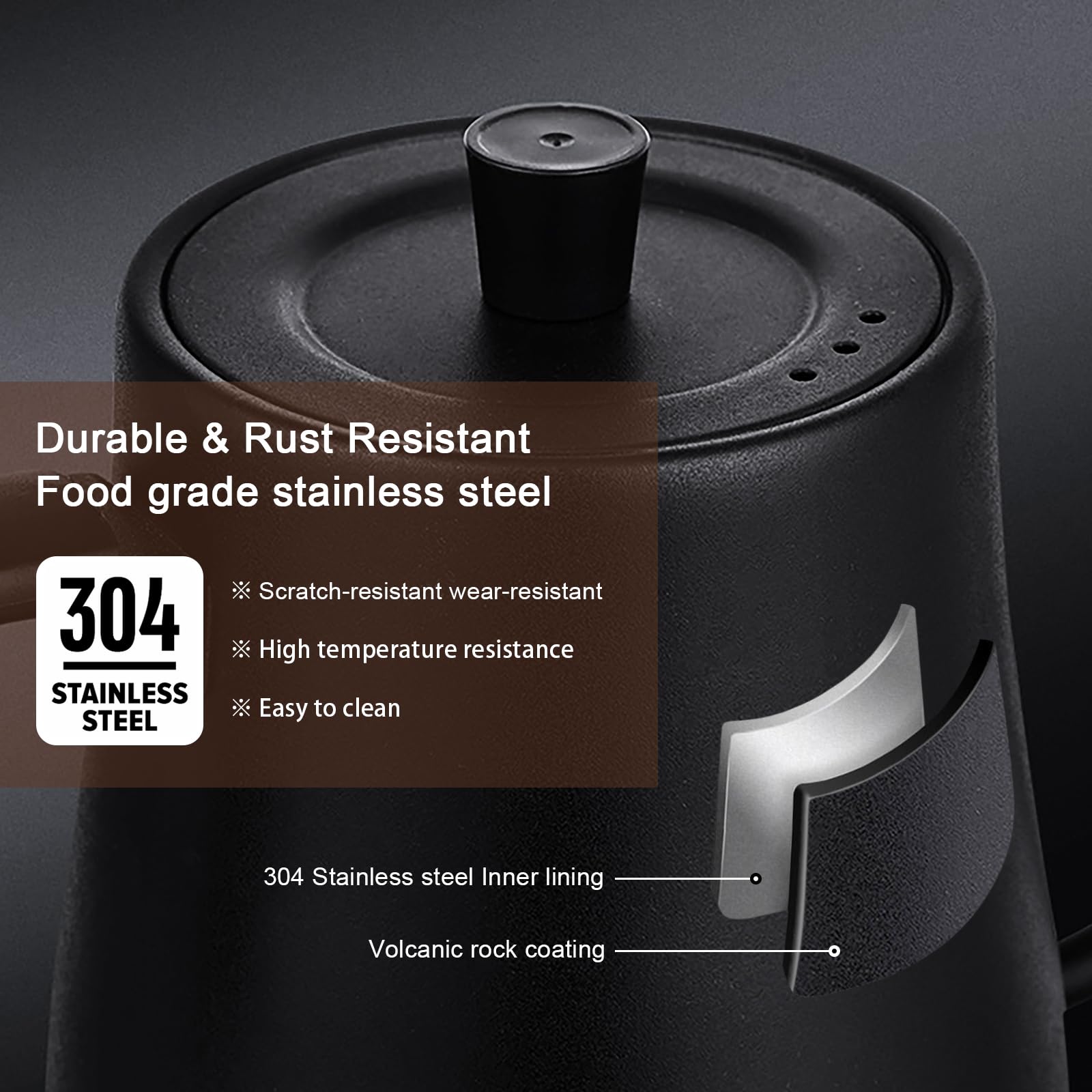 Zwanenhals Waterkoker, Koffie Waterkoker 304 Rvs Verdikte Dunne Lange Uitloop 250ml Giet Over Koffie Waterkoker voor Thuis(zwart