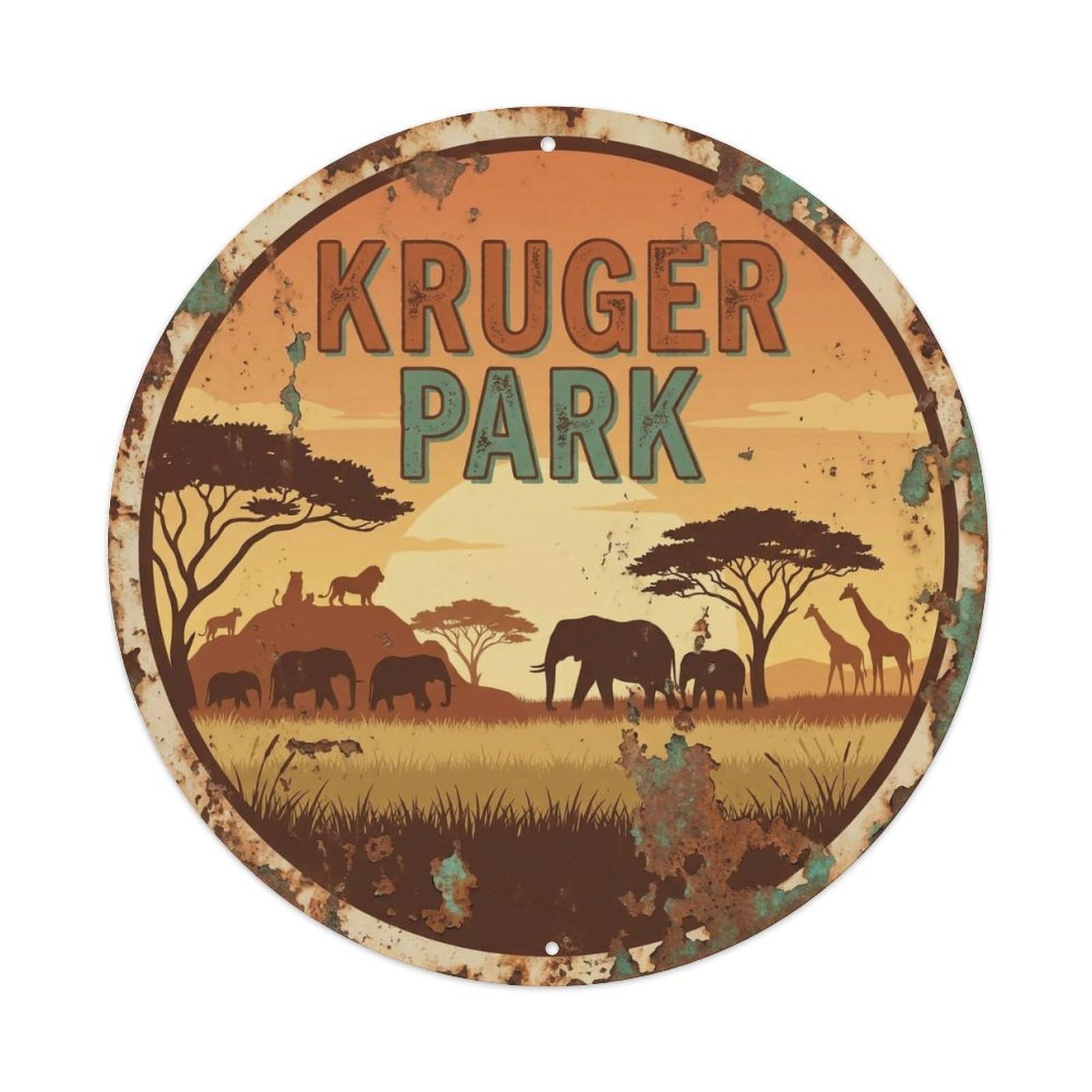 Vintage South Africa Travel Kruger Park Vintage Metal Tin Sign Plaque Wall Decor for Cafe, Club Bar, Office, Garden Metal Poster 8x8Inch