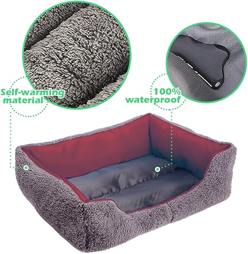 Miniatura 4 de Barelove Colchón cuadrado grande para perro, almohadillas lavables, parte inferior impermeable (grande, rojo vino)