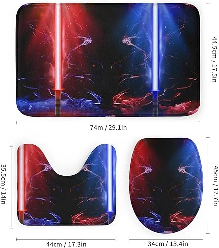 Miniatura 3 de Juego de cortinas de ducha de 4 piezas con sable de luz con temática de película retro, alfombras antideslizantes, cubierta para tapa de inodoro y