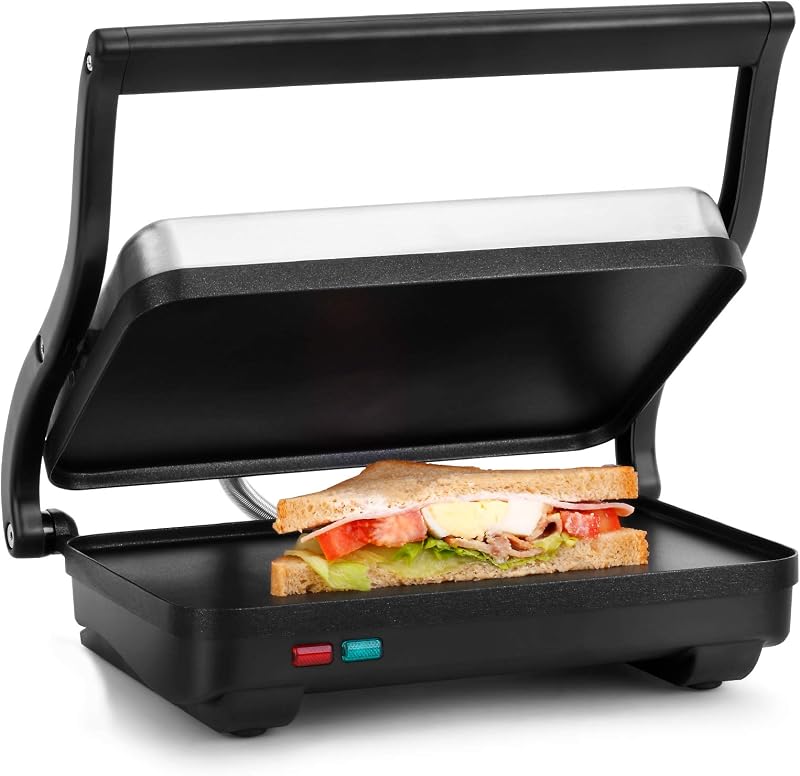 Electric Griddle for Toasting Sandwiches, Various Snacks - Black/Stainless Steel (260 x 170mm)