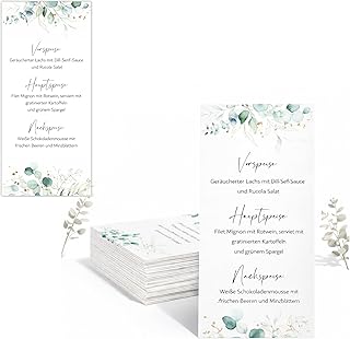 Menu Blanko Menükarten im Boho Design | 20 Stück DIN Lang | Individuell anpassbare Speisekarten und Getränkekarten für die Hochzeit und andere Anlässe | Tischdeko