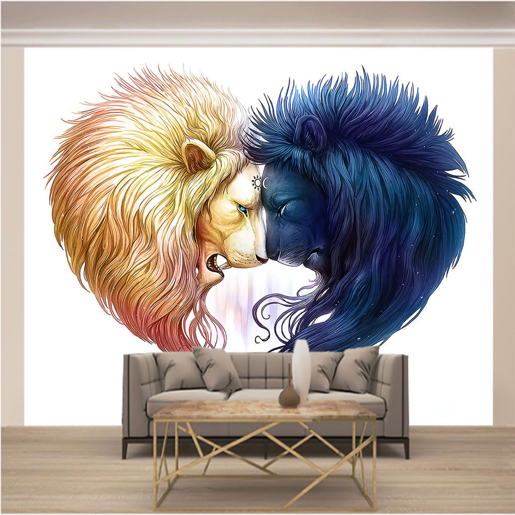 Wallpaper Mural 3D Lion intissé 400x280 cm pour la décoration moderne du salon