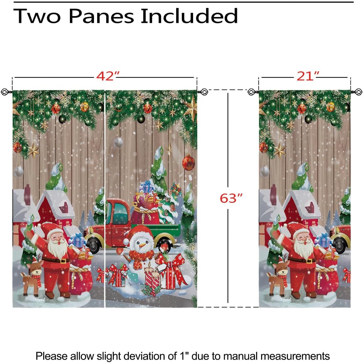 Christmas Blackout Curtains for Girls Boy Home Decor, Red Xmas Santa Snowman Snowflake New Year Grommet Thermal Insulated Drapes Darkening Window Curtain for Bedroom Living Room, 42 x 63 Inch