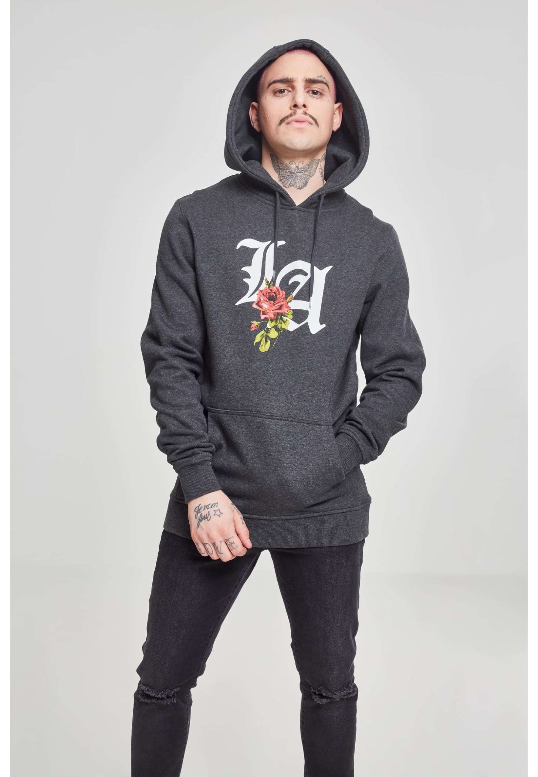 Mister Tee Herren LA Rose Hoody Hoodie, Charcoal, S - Image 3