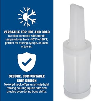 Carlisle FoodService Products Pourplus Store 'N Pour Complete Quart Set Neck, Container, And Cap for Bar, Kitchen, And Restaurant, Plastic, 32 Ounces, White, (Pack of 12)