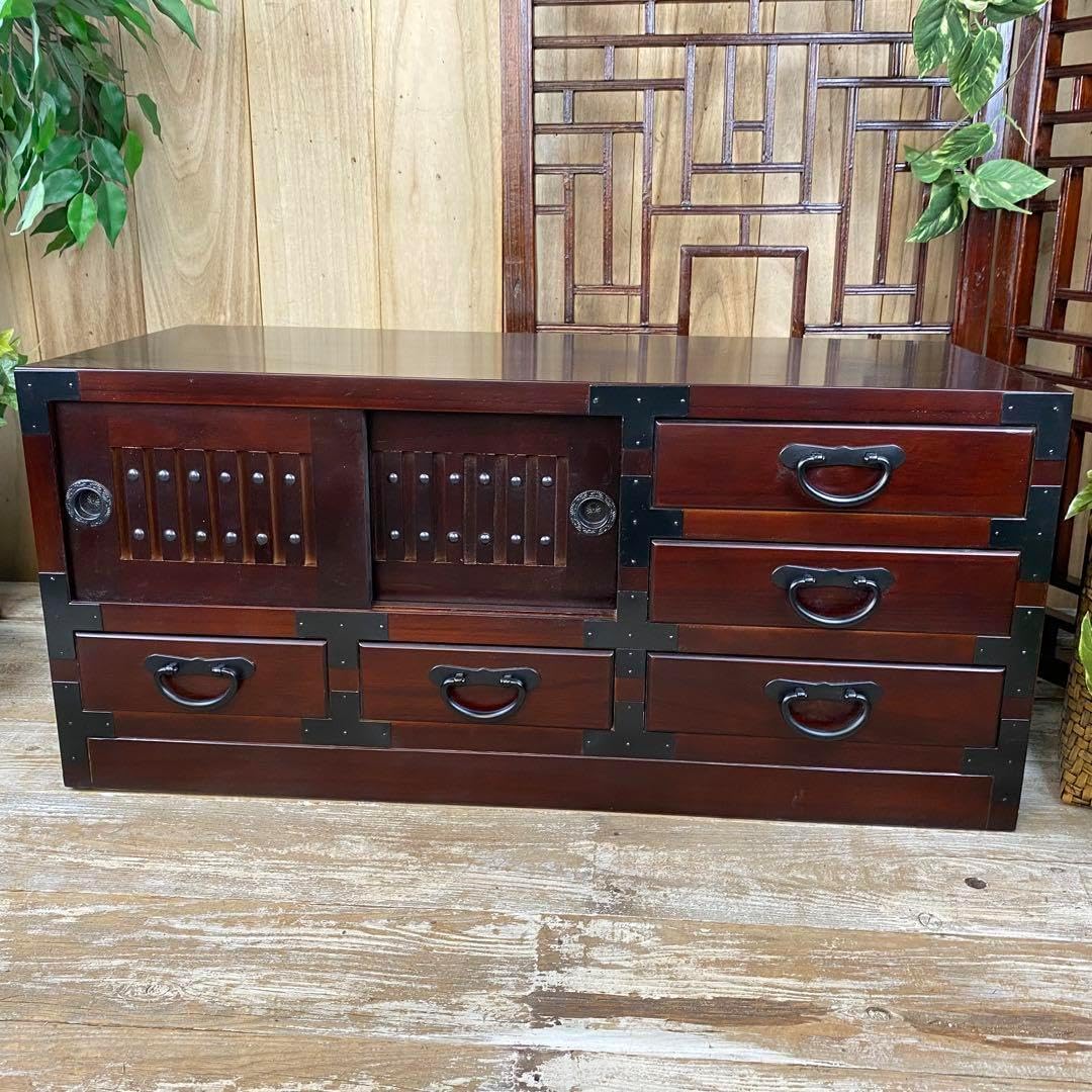 人気再入荷！民芸家具桐材天然無垢和引き戸付きチェスト横長テレビ台飾り棚収納和箪笥 人気再入荷民芸家具桐材天然無垢和引き戸付きチェスト横長テレビ台