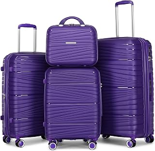 Luggage 4 Piece Sets, Hard Shell Luggage Set Lightweight Carry on Luggage Expandable Suitcase with Spinner Wheels Travel Set for Men Women (14/20/24/28, Purple)