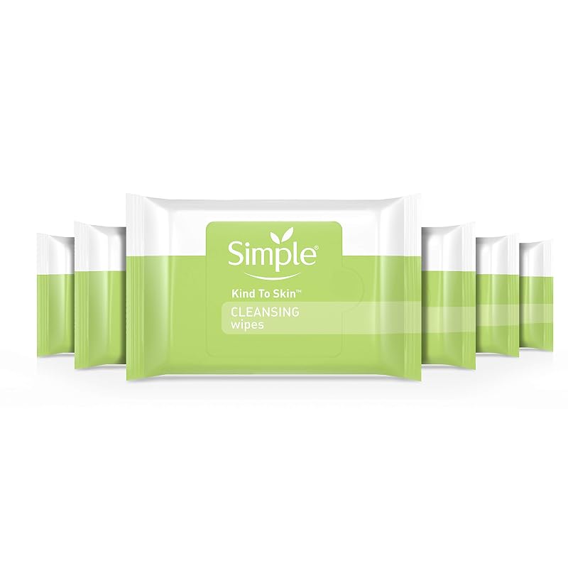 Lenços de limpeza facial Simple Kind to Skin sem fragrância, pacote com 6 de 25 unidades