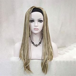 Largas trenzas africanas Color mezclado natural Raíces oscuras Pelucas delanteras de encaje 130% Densidad Resistente al calor FIBRA SITÉTICA PARA LAS MUJERES PELO DE PELO 22 pulgadas (color: amarillo