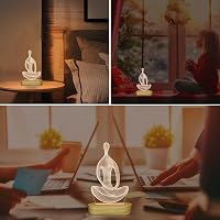 BootyBay 3D Jóga LED Éjjeli Lámpa - Meditációs Asztali Világítás Meleg Fénnyel, Fa Talppal - USB Dekorációs Lámpa Ajándékba Nőknek, Lányokna 5