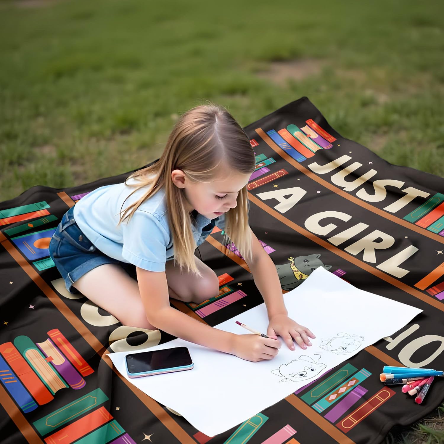 Reading Lover Blanket, Just A Girl Who Loves Books Blanket, Soft Warm Cozy Fleece Throw, Gifts for Girls Teens Kids, 60"x80", Black