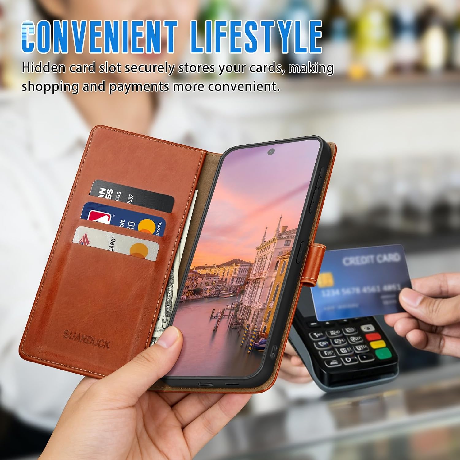 Wallet Case for Samsung Galaxy S26 with RFID-Blocking Credit Card Holder, PU Leather Folio Flip Cover Women Men Protective Phone Case Compatible with Samsung S26, Light Brown