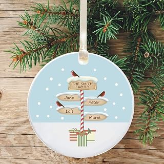 Ceramic Keepsake Personalised Family Christmas Tree Decoration - Signpost Design