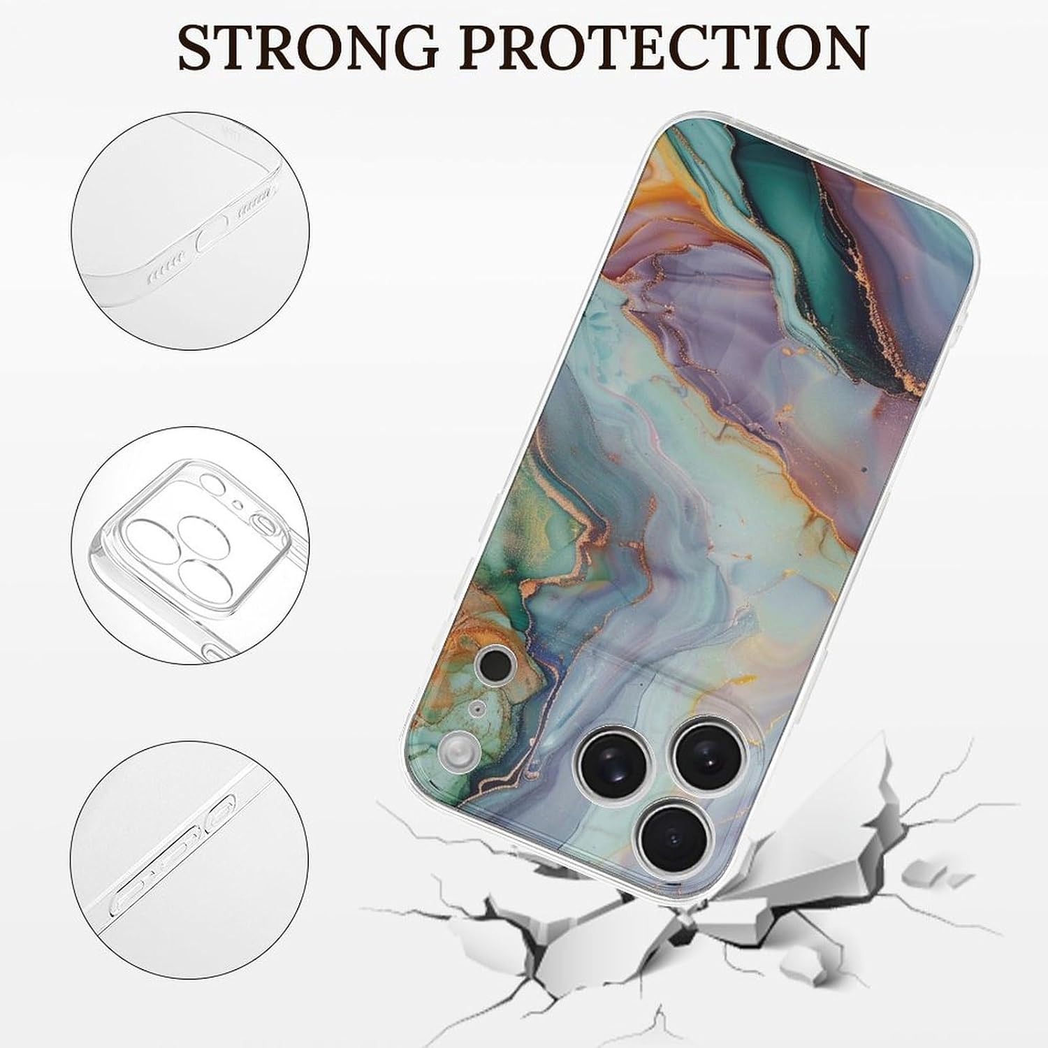 Clear Phone Case for iPhone 17 Pro Max Case, Colourful Marble Prints Shockproof TPU Cell Cover with Wireless Charging, Anti-Yellowing, Transparent image 2