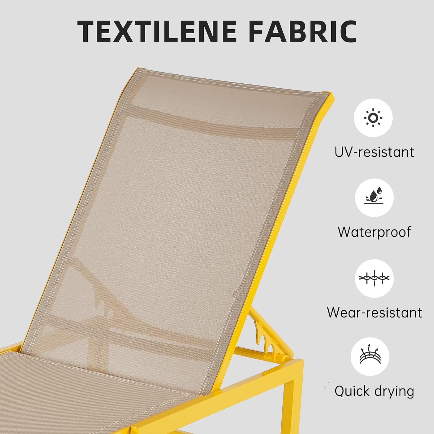 Outdoor Pool Lounge Chairs, Patio Aluminum Chaise Lounge, Five-Position Recliner Loungers for Poolside Yard Balcony Deck Beach (Yellow)