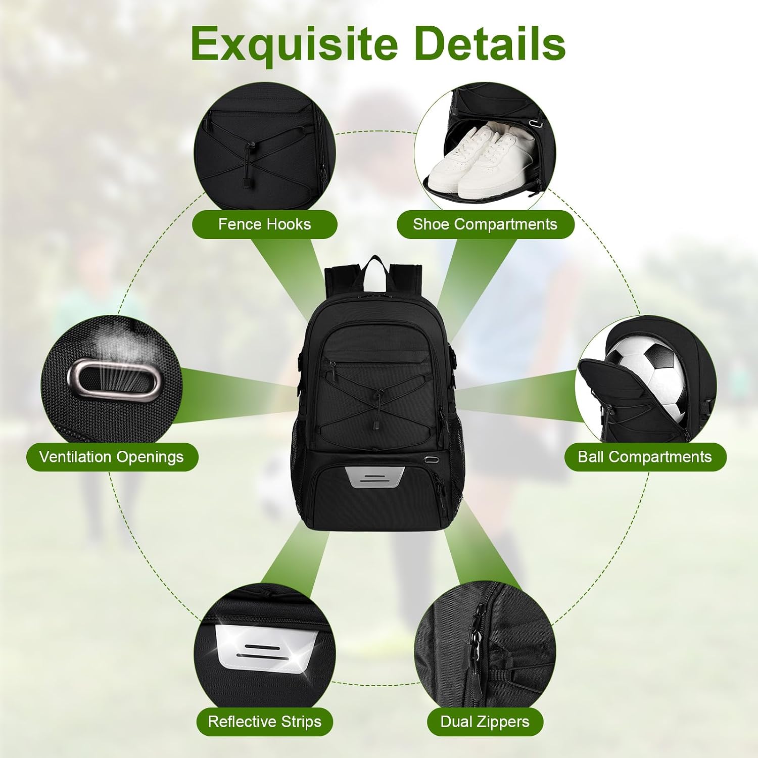 Youth Soccer Bag Unisex, Soccer Backpack with Ball Compartment, Waterproof Sport Equipment Bags for Volleyball Basketball Football, Sports Bags for Boys Girls