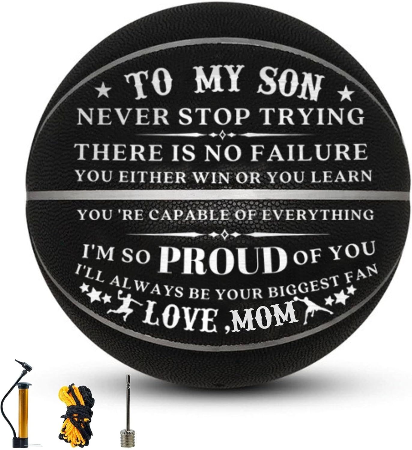 Engraved Basketball to Son from Mom, Personalized Basketball Gifts, with Warm Message from Mom - I'll Always be Your Biggest Fan