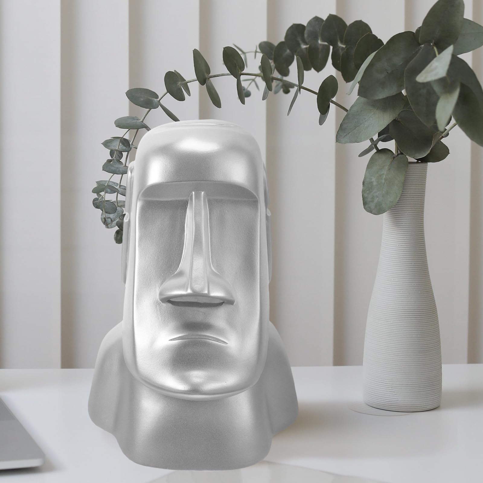 MAGICLULU Supporto per Cuffie da Tavolo in Resina Statua Moai Decorativa, Porta Cuffie e Accessori per Scrivania, Design Compatto per Ufficio e Casa, Supporto Decorativo Elegante