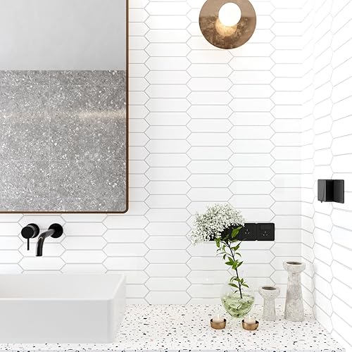Miniatura 3 de VaryStyle 18 azulejos adhesivos para despegar y pegar para cocina, de 12 x 12 pulgadas, color blanco, hexagonal, autoadhesivas, para salpicaduras de