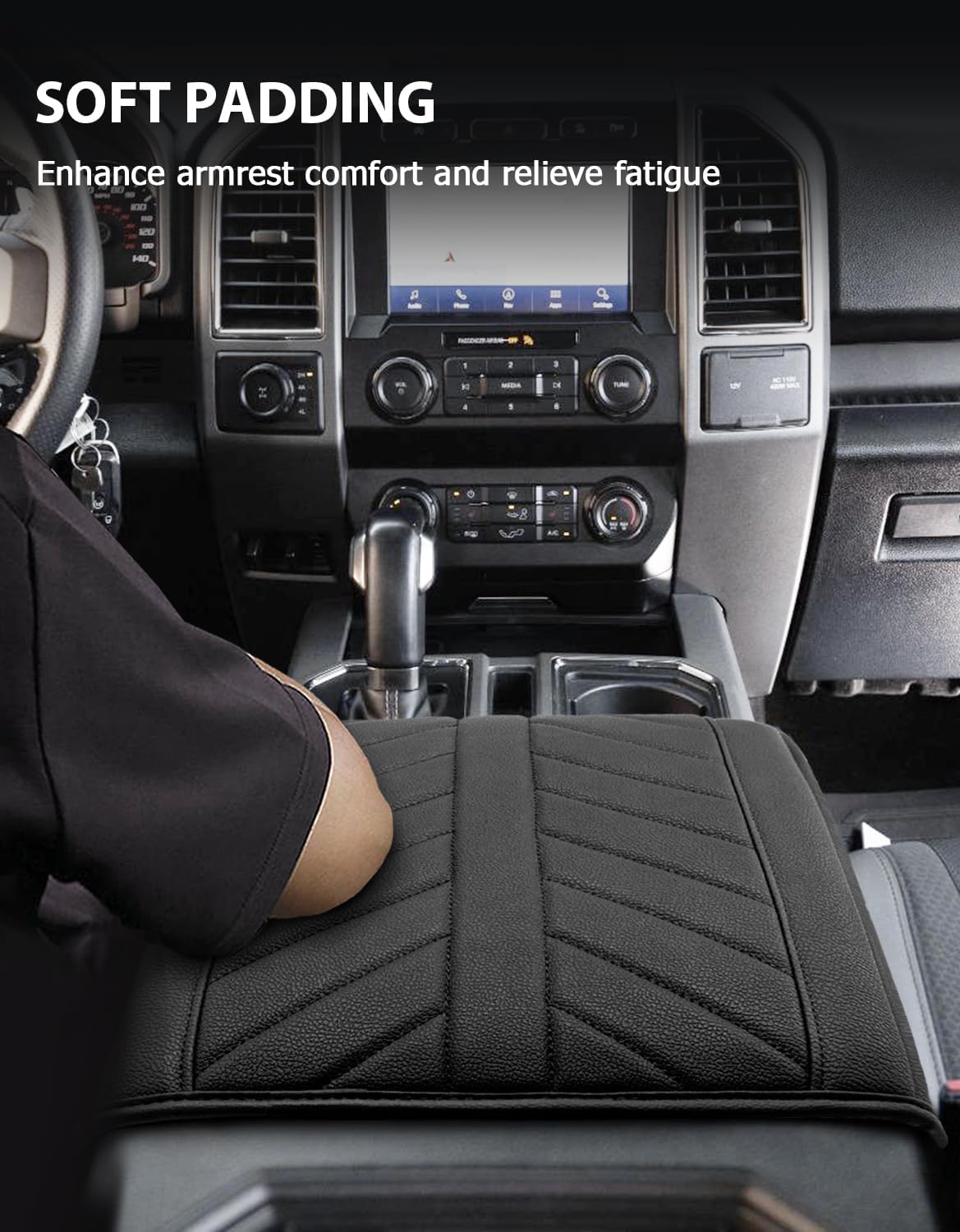 Center Console Cover for 2015-2020 F150, F250 F350 F450 F550 2017-2022, Expedition 2018-2024, PU Leather Armrest Cusion Cover, Bucket Seat Only, Anti-Scratch, Black