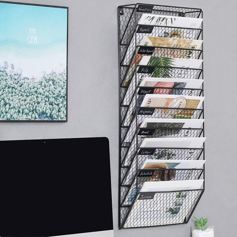 Wire Mail Rack Wire Wall Pocket Organizer Graphite Mesh 3 Pocket Wall Organizer | The