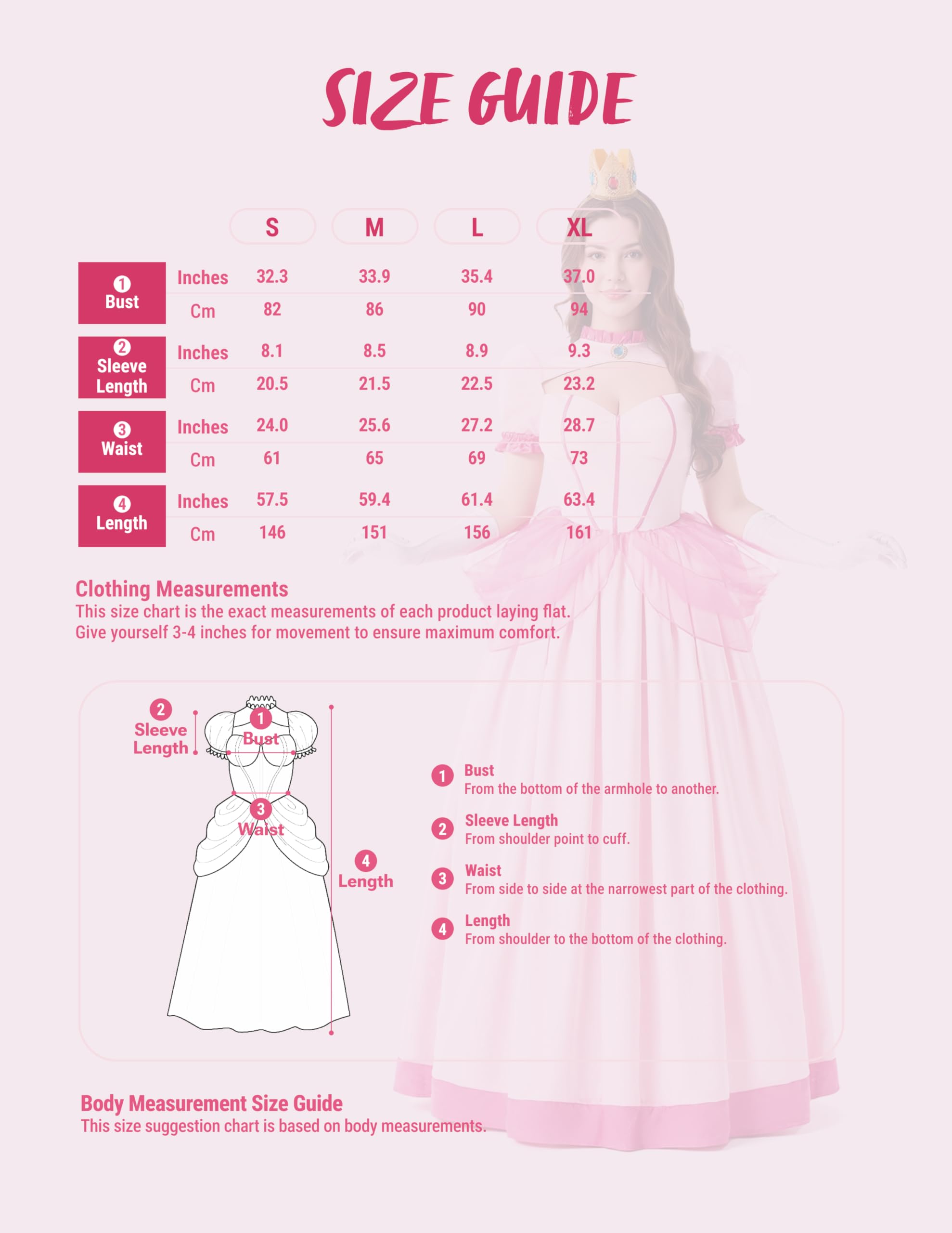Spooktacular Creations Disfraz Mujer Vestido Rosa Melocotón con Guantes y Corona, Vestido Princesa para Disfraces Halloween Mujer 2024, Fiestas de Disfraces-S