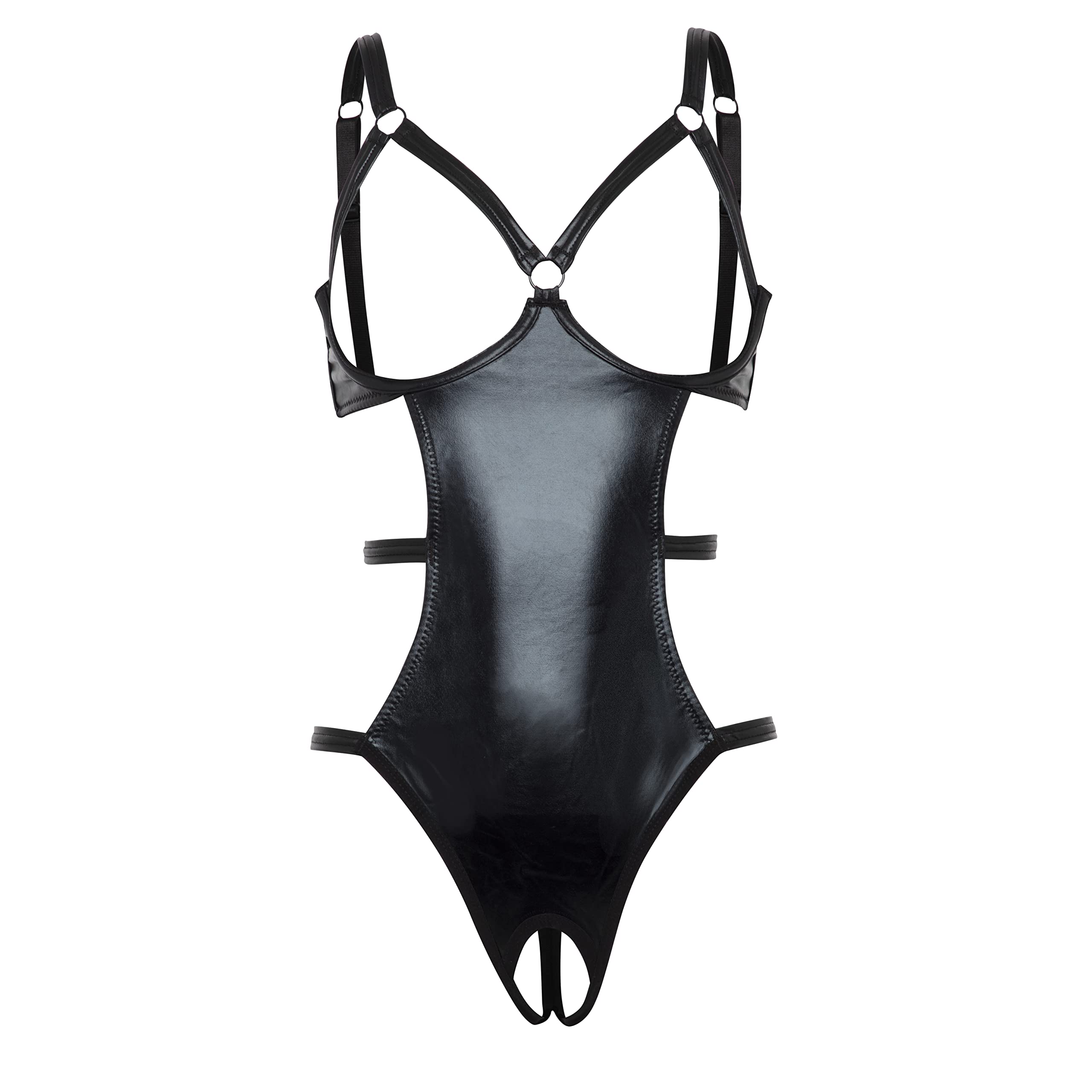 Lovehoney Women's Black Lingerie Fierce Collection Wet Look Open Cup Body, Size: (8-16)