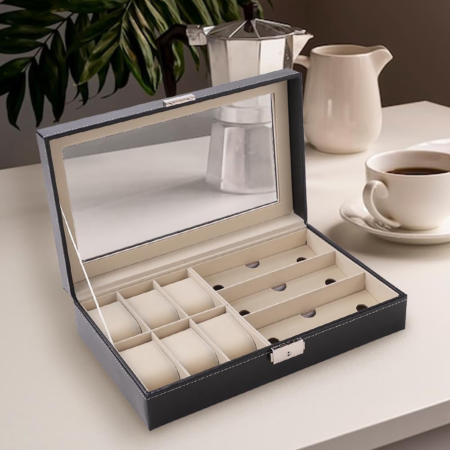 Heart Home 6 Slot Watch Storage Box With 3 Slot Glasses organizer|Black| (B0CR13PHXQ) Amazon Price History, Amazon Price Tracker