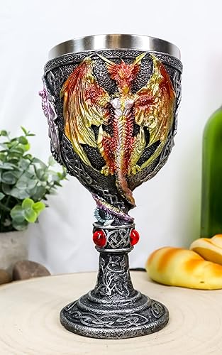 Miniatura 8 de Ebros Gift Gran rojo azul púrpura noche terror alado Tríada demoníaca dragón bebida vino copa copa cáliz figura 8oz Calabozos y dragones Fantasía