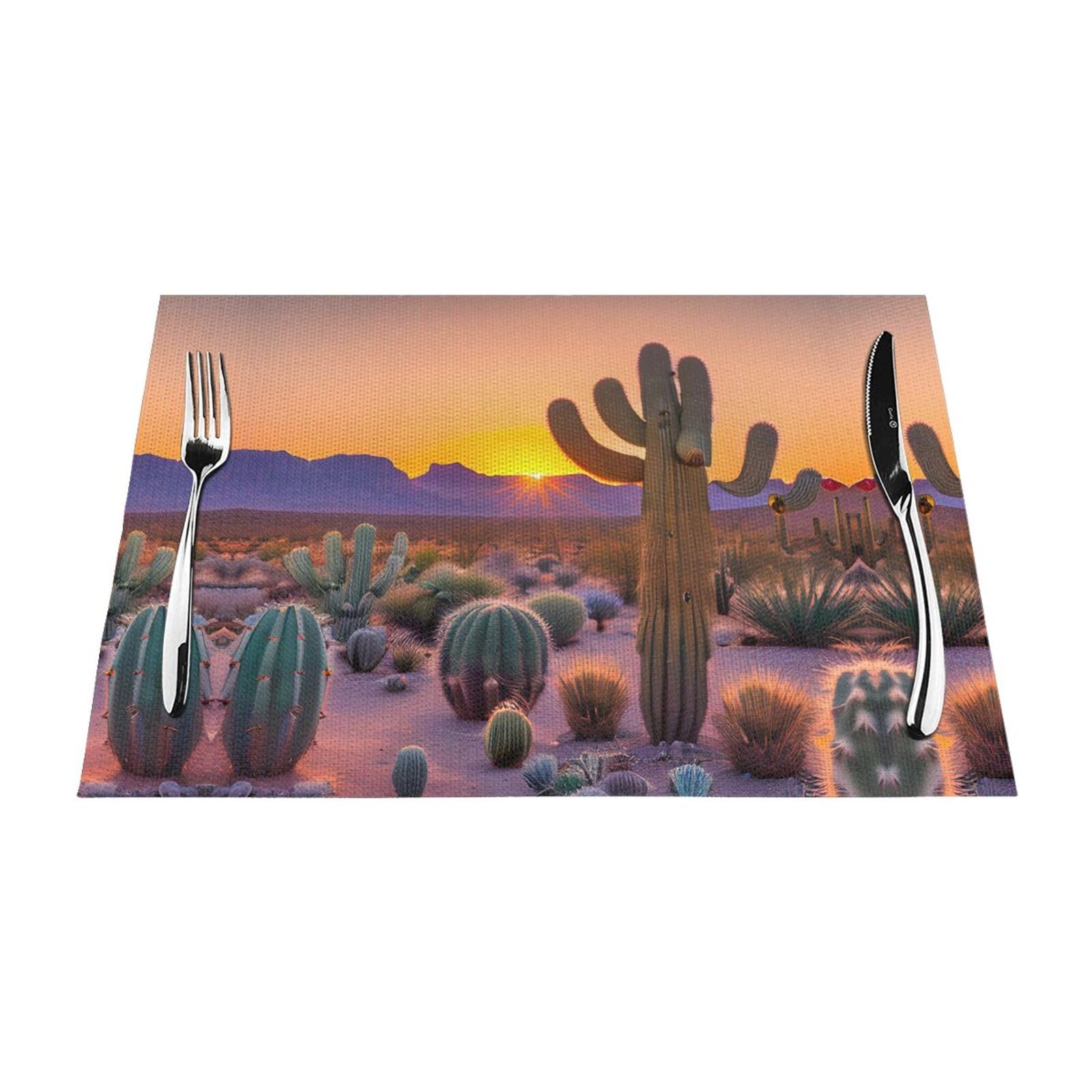 Placemats Set of 6,Table Mats Washable Placemat Decoration, Cactus Desert Sunsets Print