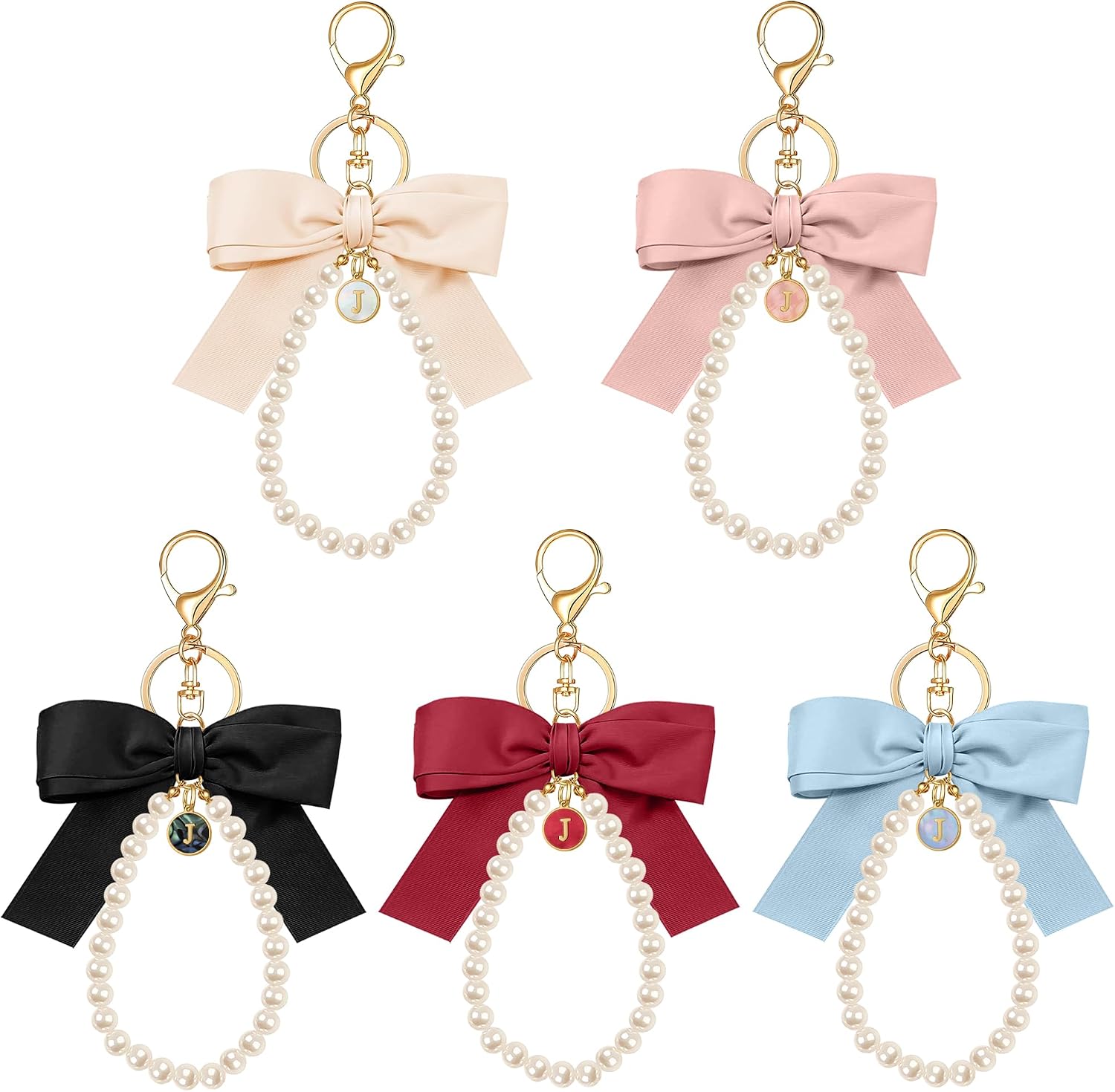 XGALBLA Initial Letter Cute Coquette Bow Keychain for Women, Wristlet Simulated Pearl Keychains Bag Charms for Handbags image 5