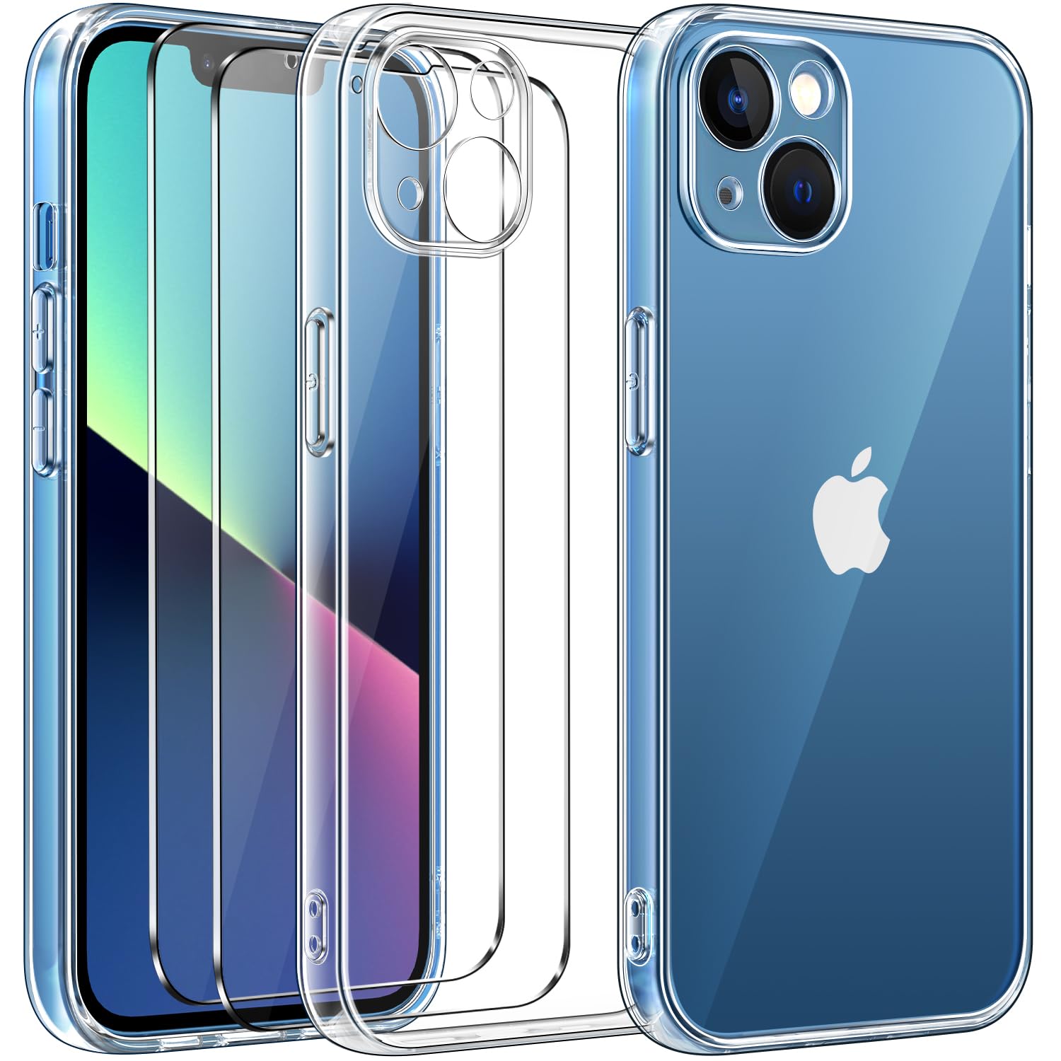 iVoler Custodia Cover Compatibile con iPhone 13 6.1 Pollici con Camera Protection e 3 Pezzi Pellicola Vetro Temperato, Ultra Sottile Morbido TPU Trasparente Silicone Antiurto Protettiva Case