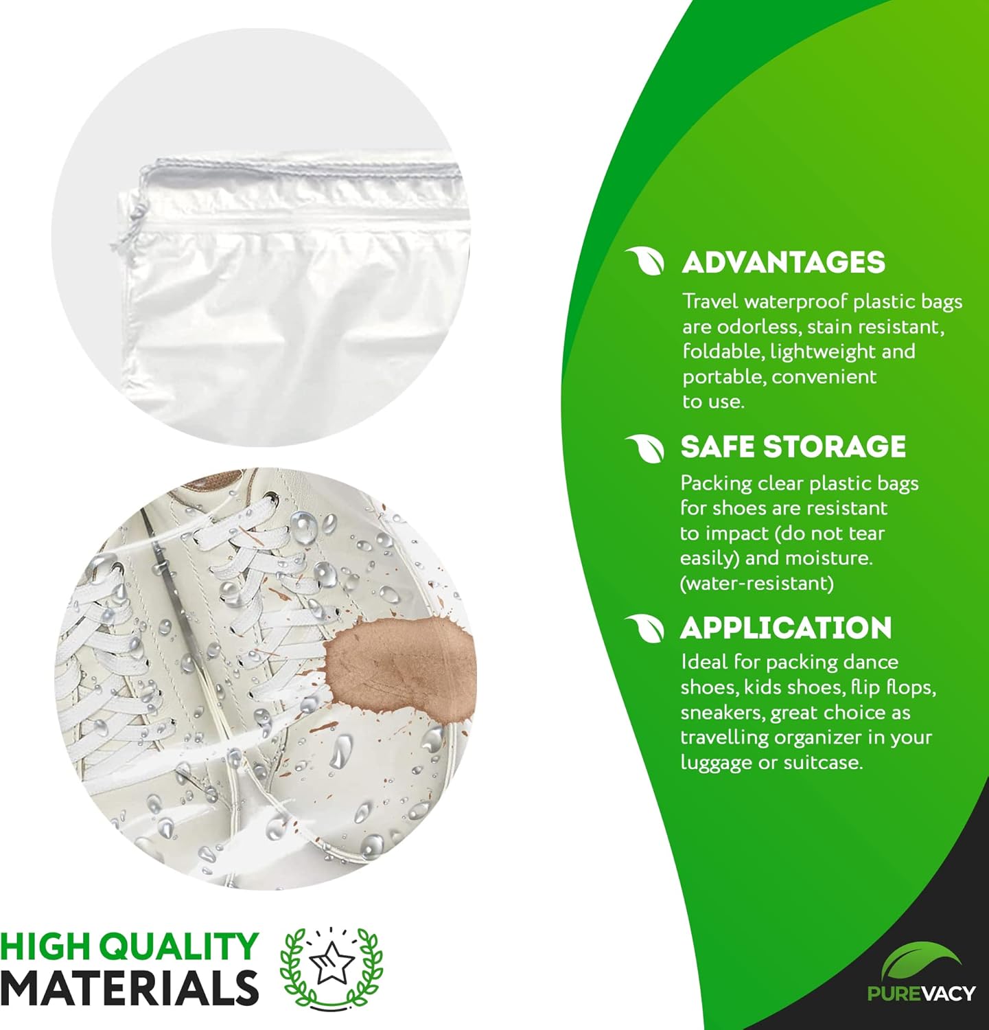 トラベルシューズバッグ 2ミル, クリア, 12" x 18", 100点パック